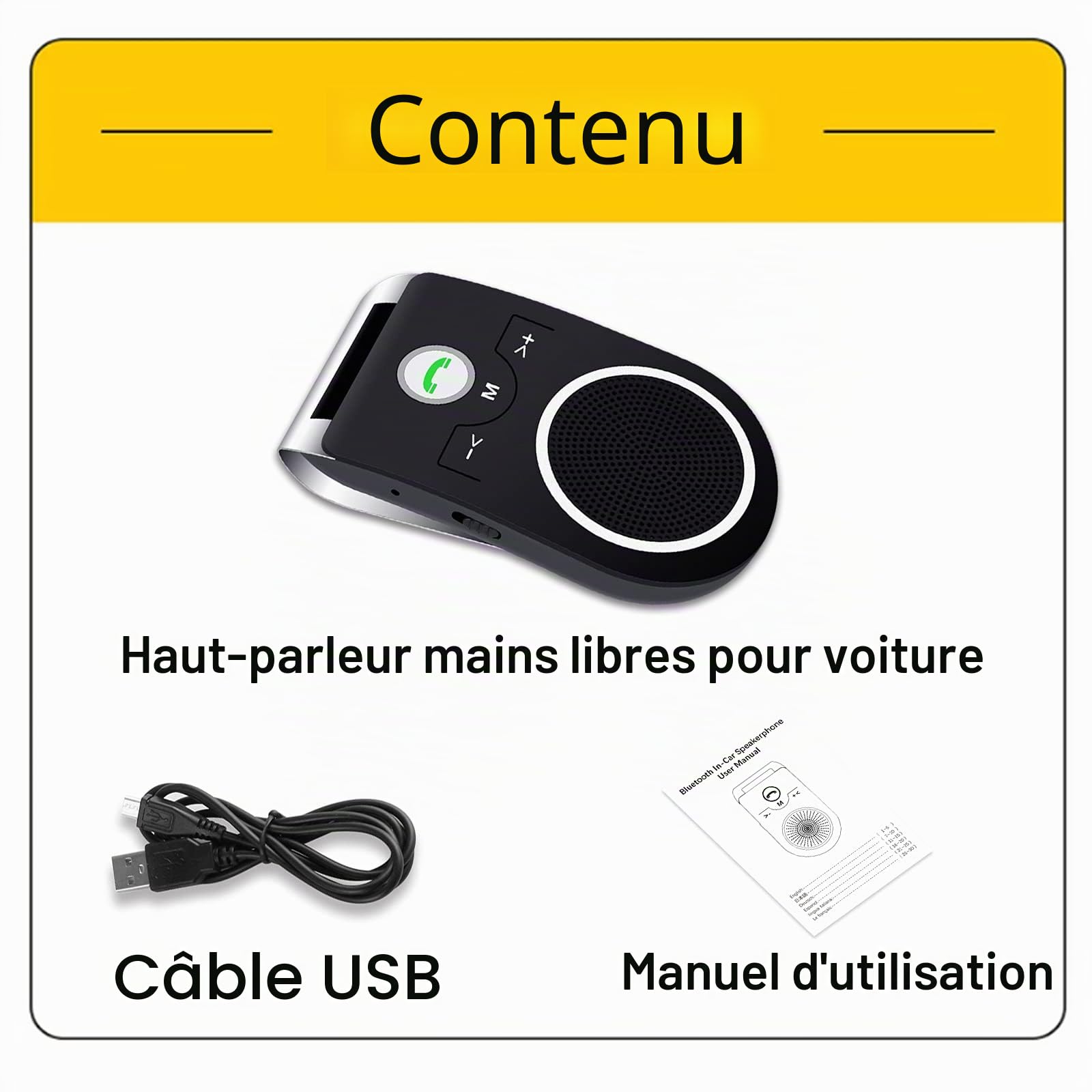 Kit Mains Libres pour Voiture Bluetooth 5.0, Haut-Parleur sans Fil Micro Intégré, Enceinte sans Fil avec Réduction de Bruit,Supporte Siri et Google Assistant pour Téléphone 20Hrs de Conversation
