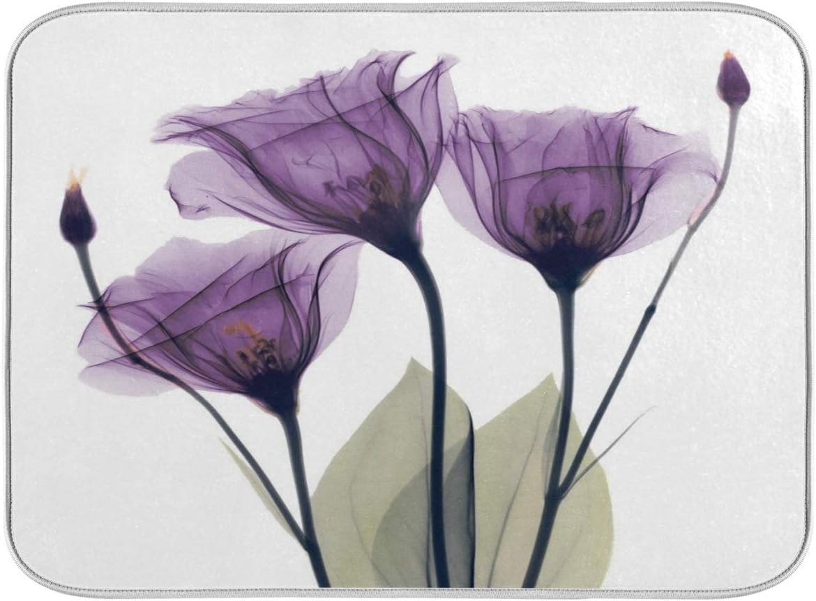 Lavender Hope Flowers Dish Drying Mat for Kitchen, Absorbent Microfiber Drying Pad Dish Mat, 16" X 18"