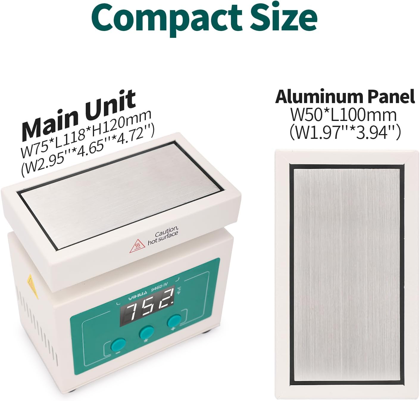 YIHUA 946D-IV Soldering Hot Plate Mini Size, Rework Heater with 2 ESD-Safe Tweezers, Adjustable Temp, °C/°F Conversion, PID Temp Control, 100 * 50mm Aluminum Heating Plate