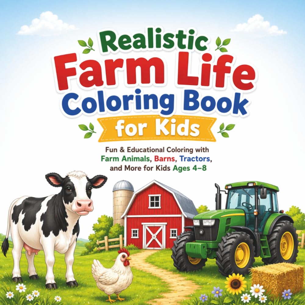 Realistic Farm Coloring Book for Kids: Coloring fun with Farm Animals, Barns, Tractors, and More for Kids Ages 4–8 (Real World Coloring Adventures)