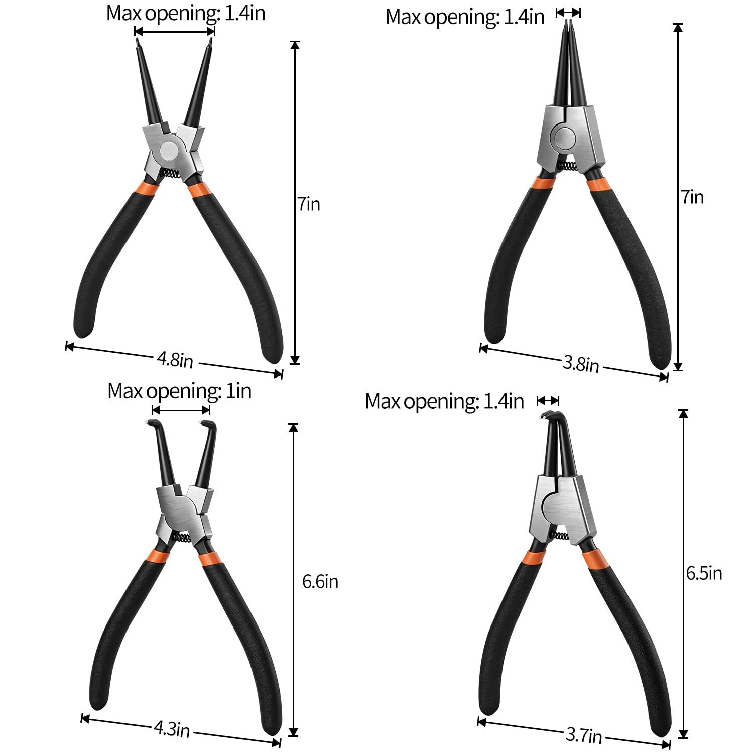 Snap Ring Pliers Set - 4 Pcs Small Tip Pliers -6