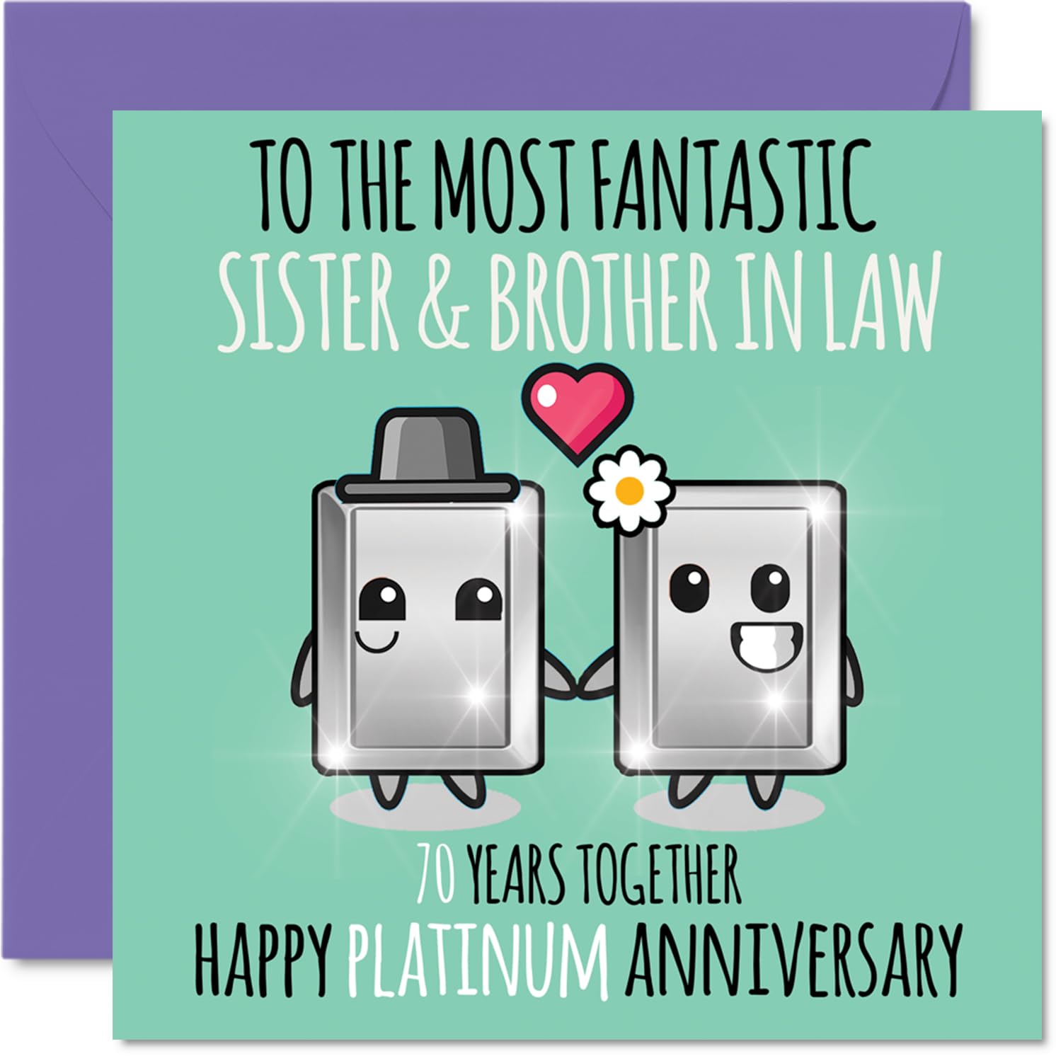 Cute Platinum Anniversary Card for Sister & Brother In Law - 70 Years Together - Happy 70th Wedding Anniversary Cards for Brother In Law Sister, 145mm Greeting Cards Anniversaries