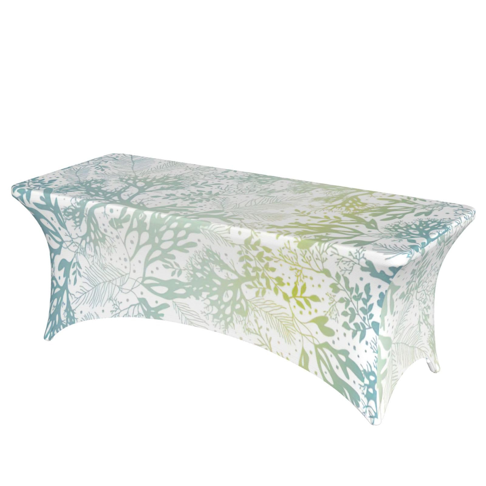 AYYQWE Green Sea Blue Seaweed Print Elastic Rectangular Tablecloth For Banquet Outdoor Picnics Office Table Cover