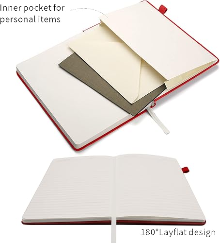 Miniatura 3 de Deziliao Cuadernos rayados con bucle para bolígrafo, cuaderno de tapa dura para el trabajo, papel grueso de alta calidad de 3.53 ozm con bolsillo
