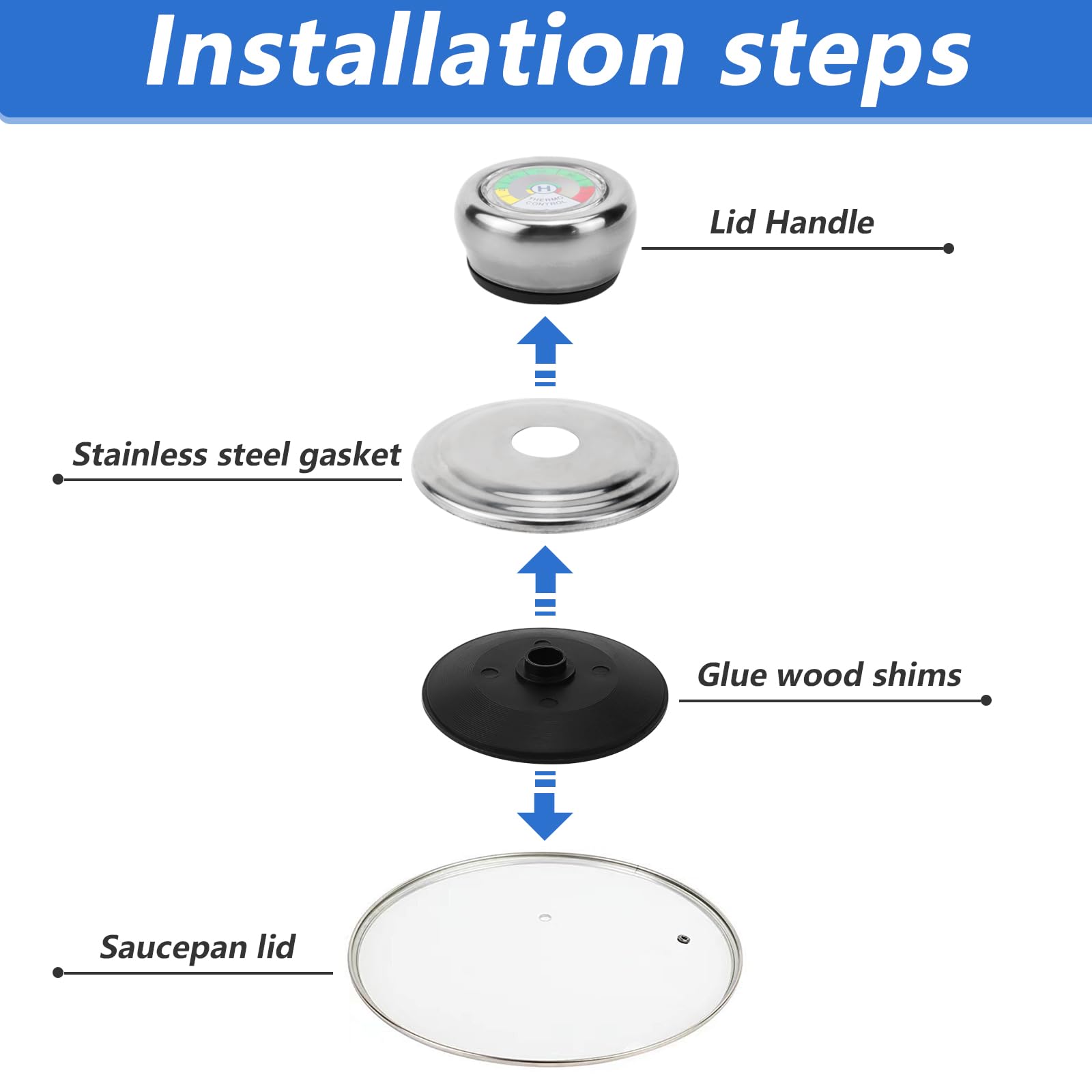 Vyanveo 3 stuks pannendekselgrepen met thermometer, universele reservehandgreep, anti-verbranding, praktische en eenvoudige vervanging, compatibel met AMC-potten en pannen Vyanveo 3 stuks pannendekselgrepen met thermometer, universele reservehandgreep, anti-verbranding, praktische en eenvoudige vervanging, compatibel met AMC-potten en pannen