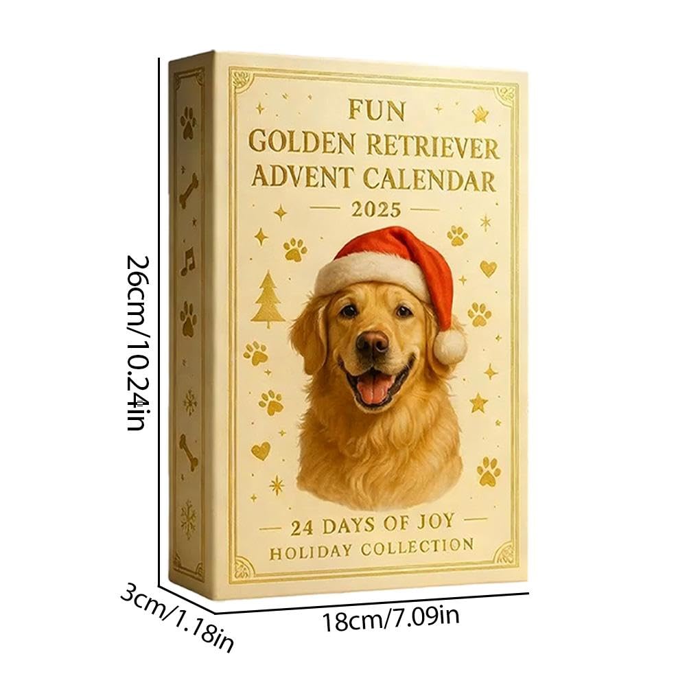 Divertente calendario dell'avvento 2025 con Golden Retriever, set regalo a tema cuccioli, conto alla rovescia per Natale da 24 giorni, con decorazioni 2D in acrilico per gli amanti degli animali
