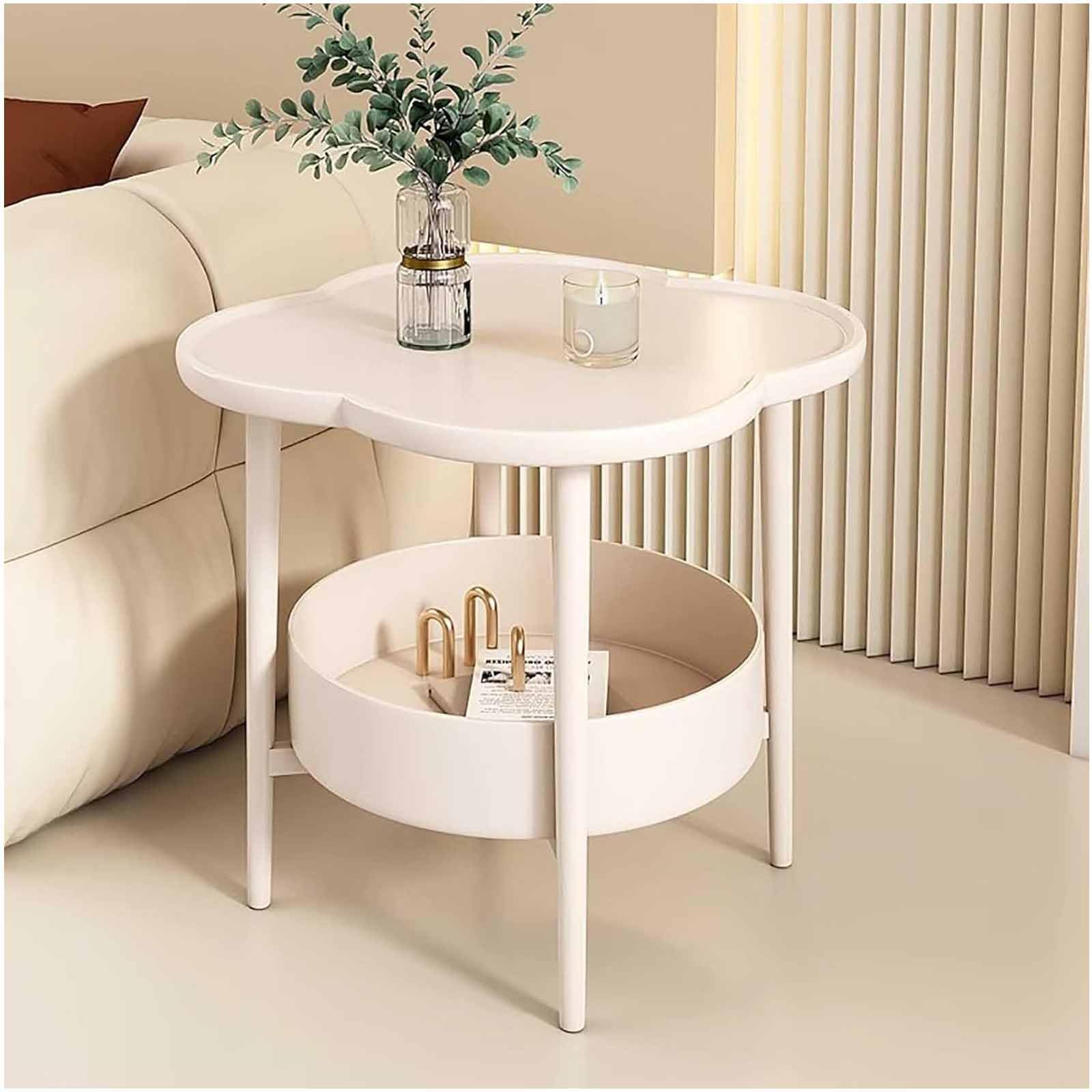 SXZenSpace Side Table 2-Tiers End Metal Coffee Small Sofa Simple Cafe Accent Bedside Nightstand Storage Tea for Living Room, Save Spaces,White