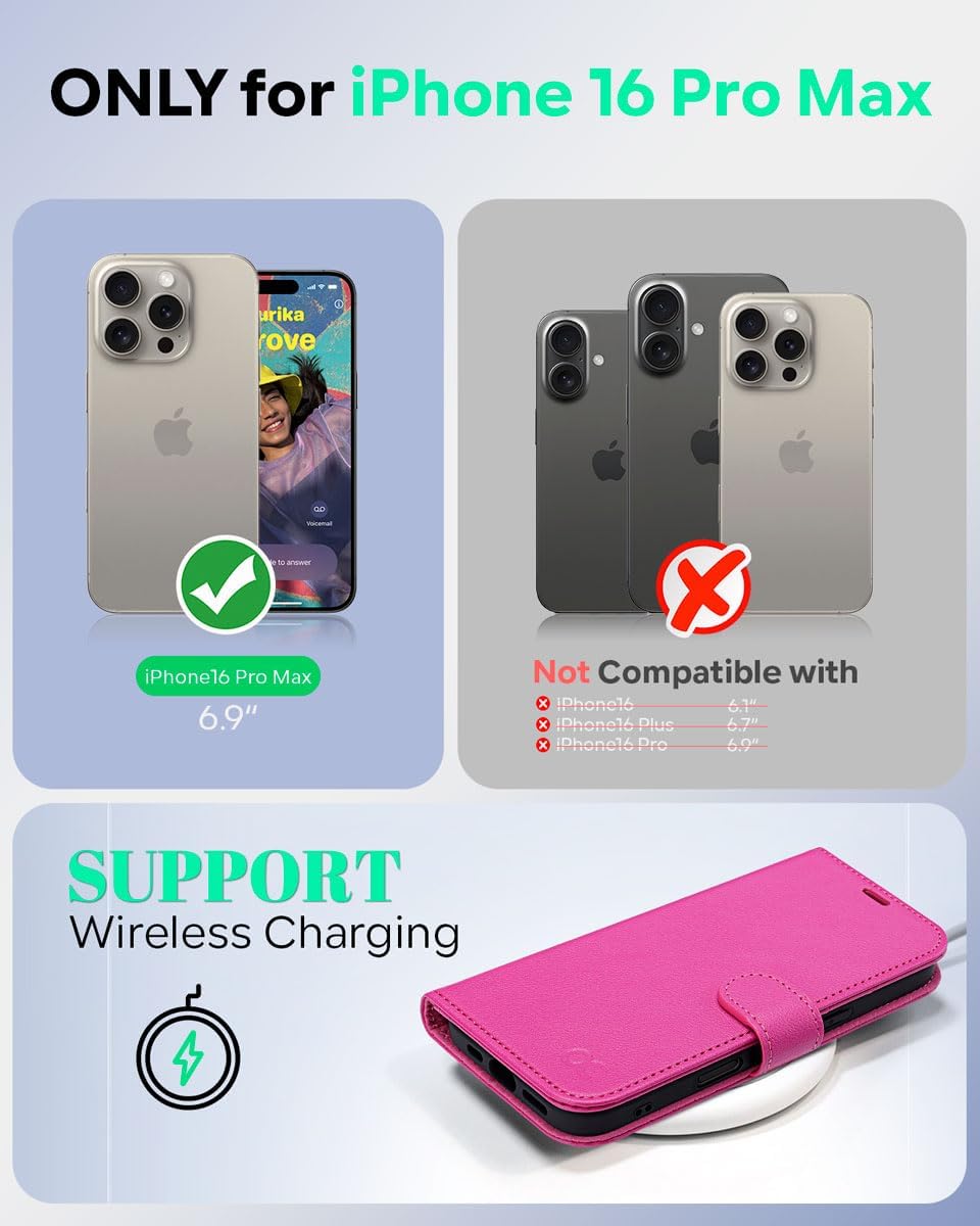 OCASE Compatible with iPhone 16 Pro Max Wallet Case, PU Leather Flip Folio Case with Card Holders RFID Blocking Kickstand [Shockproof TPU Inner Shell] Phone Cover 6.9 Inch 2024, Rose