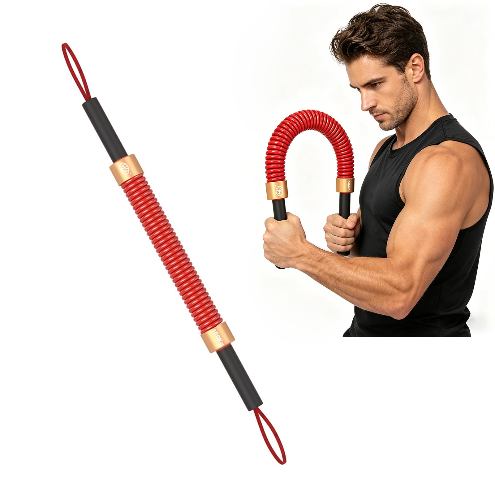 Drążek Arm Power Twister, Trening Z Rozprężacz Sprężynowy Do ćwiczeń Klatki Piersiowej Ramion Przedramion Bicepsów, Wytrzymały Sprzęt Do Treningu Siłowego Do Domowej Siłowni(Size:70KG)