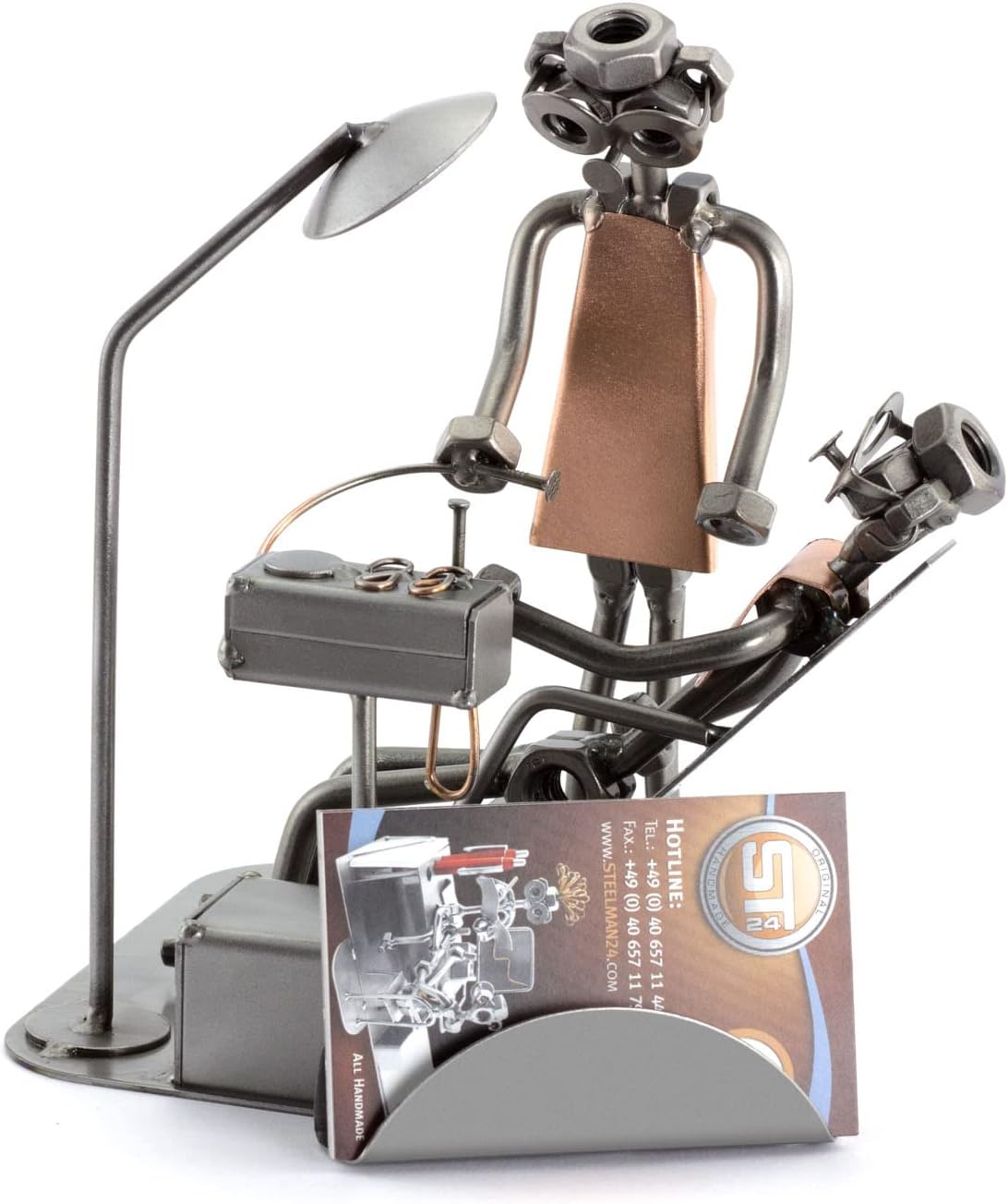 Steelman24 I Nuts and bolts sculpture DENTIST With Business Card Holder I Handmade ornaments I Made in Germany I I Metal figurine