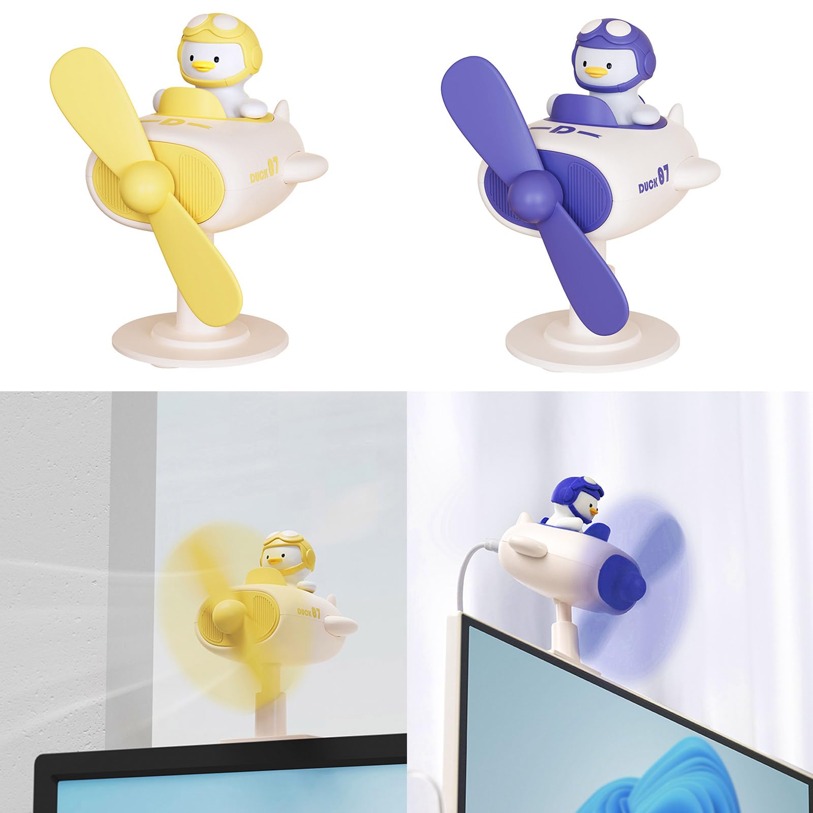 USB Desk Fan Small Cooling Fan USB Powered Little Yellow Duck Shape Multi-angle Adjustment Desk Fan