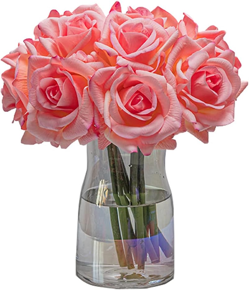 DUYONE Artificial Roses Single Stem 10pcs Fake Silk Flower Arrangement Bouquet Real