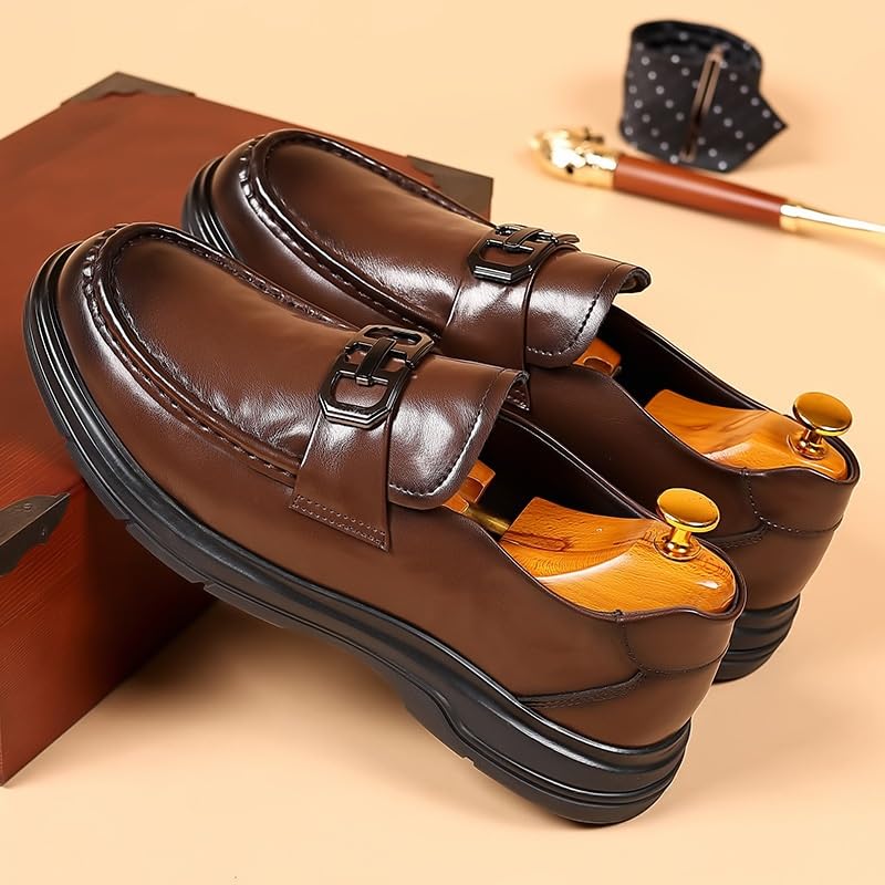 Men's Classic Leather Dress Shoes Modern Business Casual Slip-On Oxford Derby Breathable Lightweight Sole3