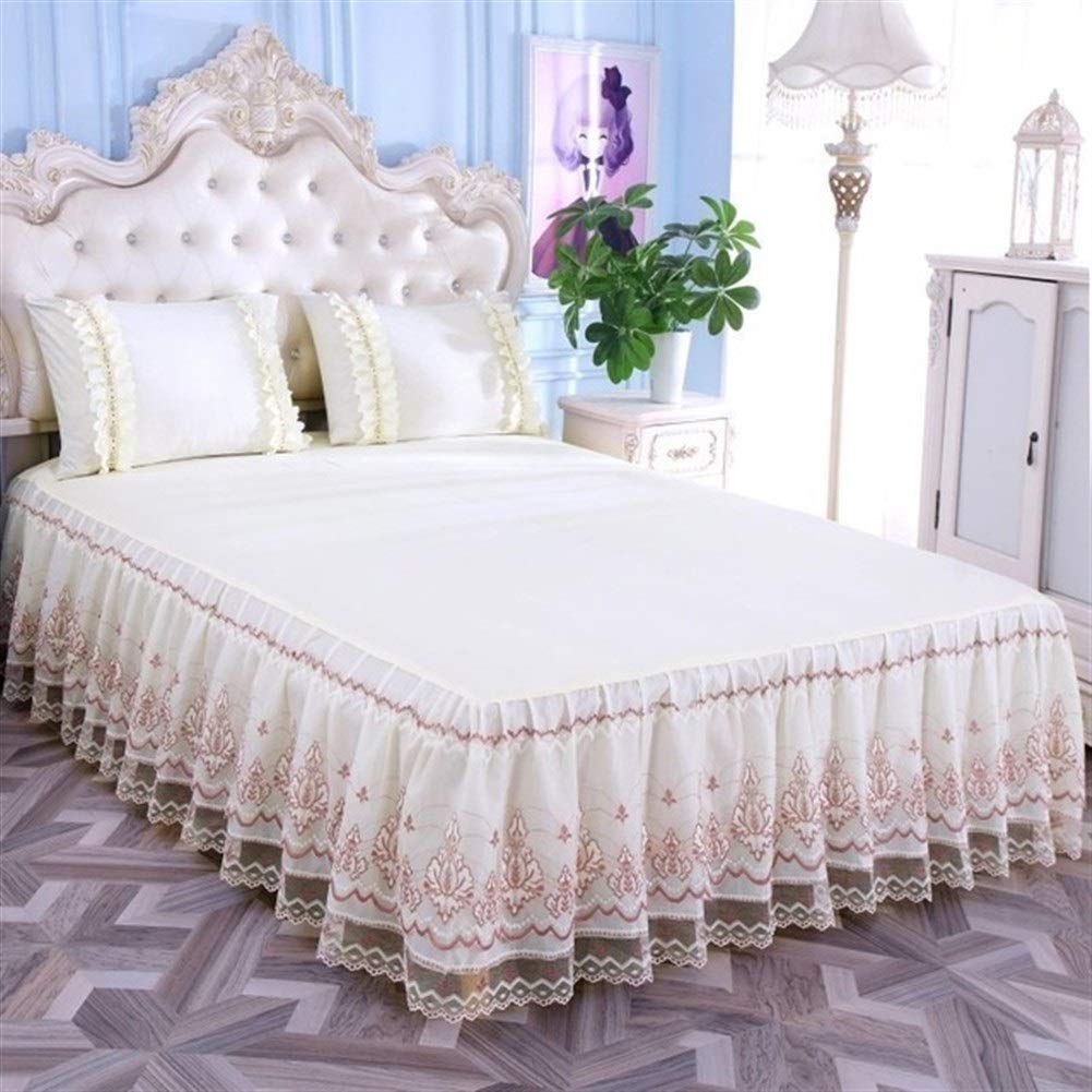 Bettrock,Bed Skirt Romantisches Blütenmuster, einfarbig, Bettrock, rutschfest, Staubrüschen, Queen-Size-Tagesdecke, Bettrock(LD 1805 2,150x200cm)