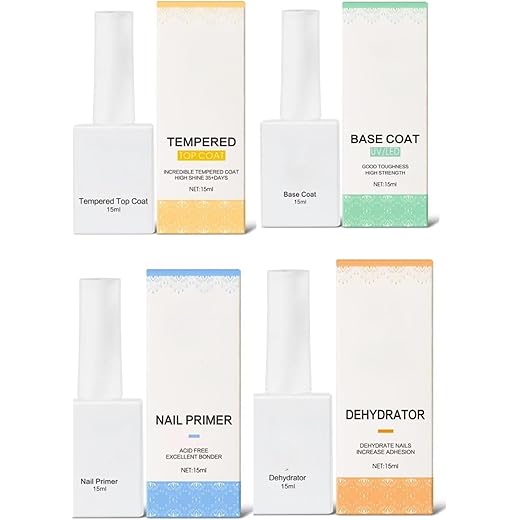 Nail Polish Kit - Top Coat + Base Coat + Primer + Dehydrator