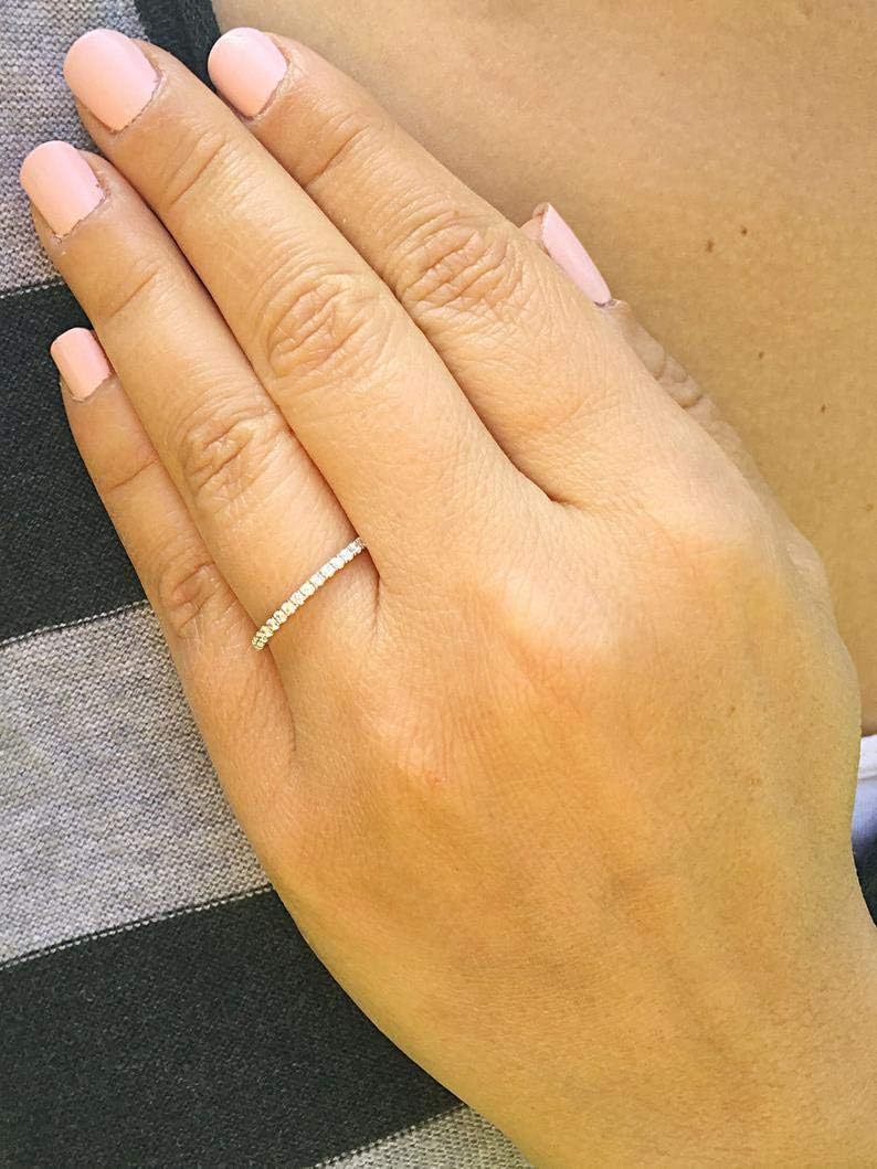 Large Eternity 14K Solid Yellow, Yellow, or Rose Gold Round Cut Simulated Diamonds Band, Engagement Ring Wedding Bridal Anniversary 0.75ct