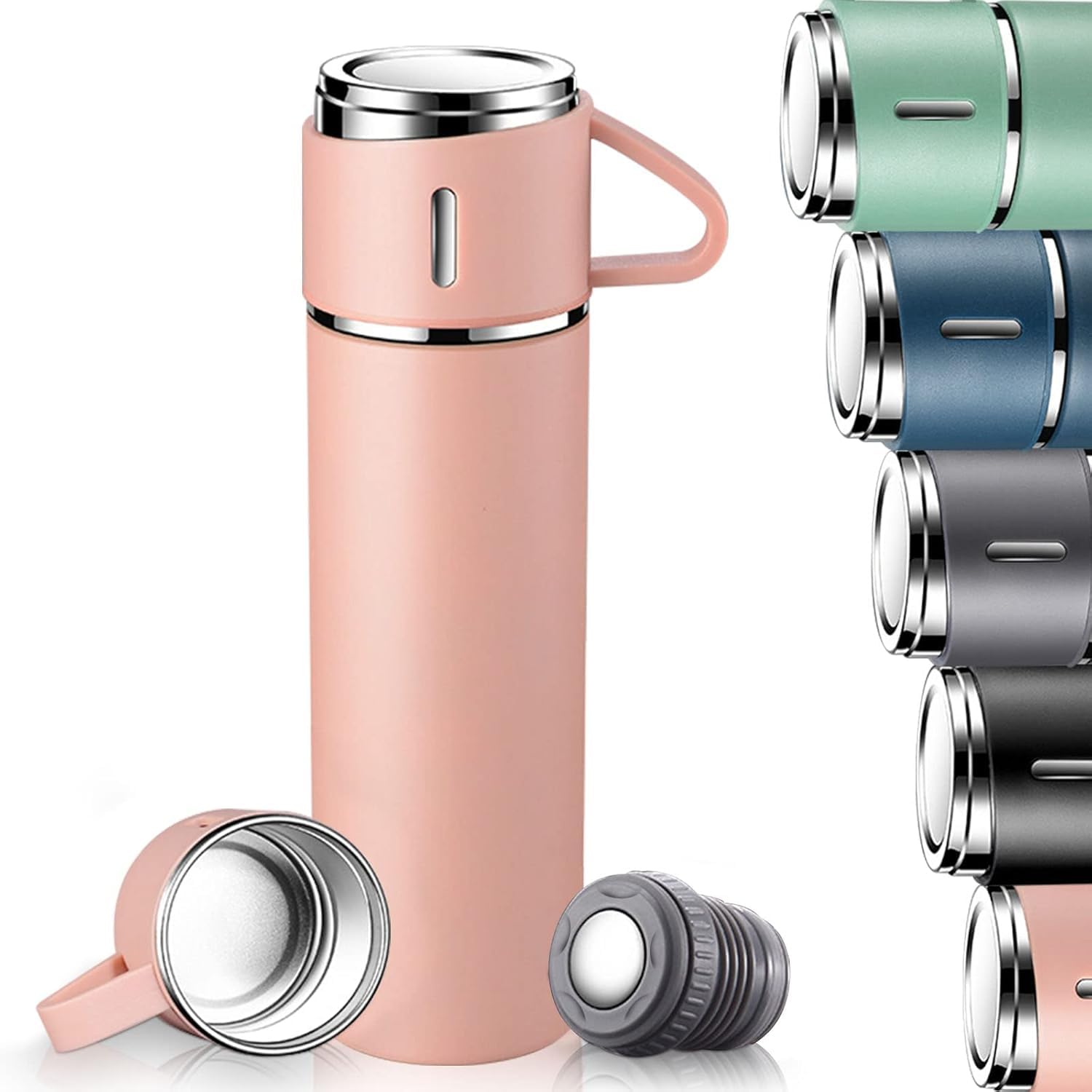 Vacuum Insulated Water Bottle 500ML with Lid & Handle, Leakproof, Pink