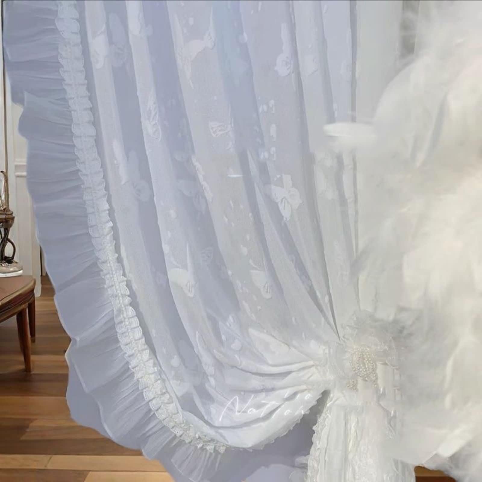 Rideaux filtrant la lumière voilages blancs à volants transparents de chambre