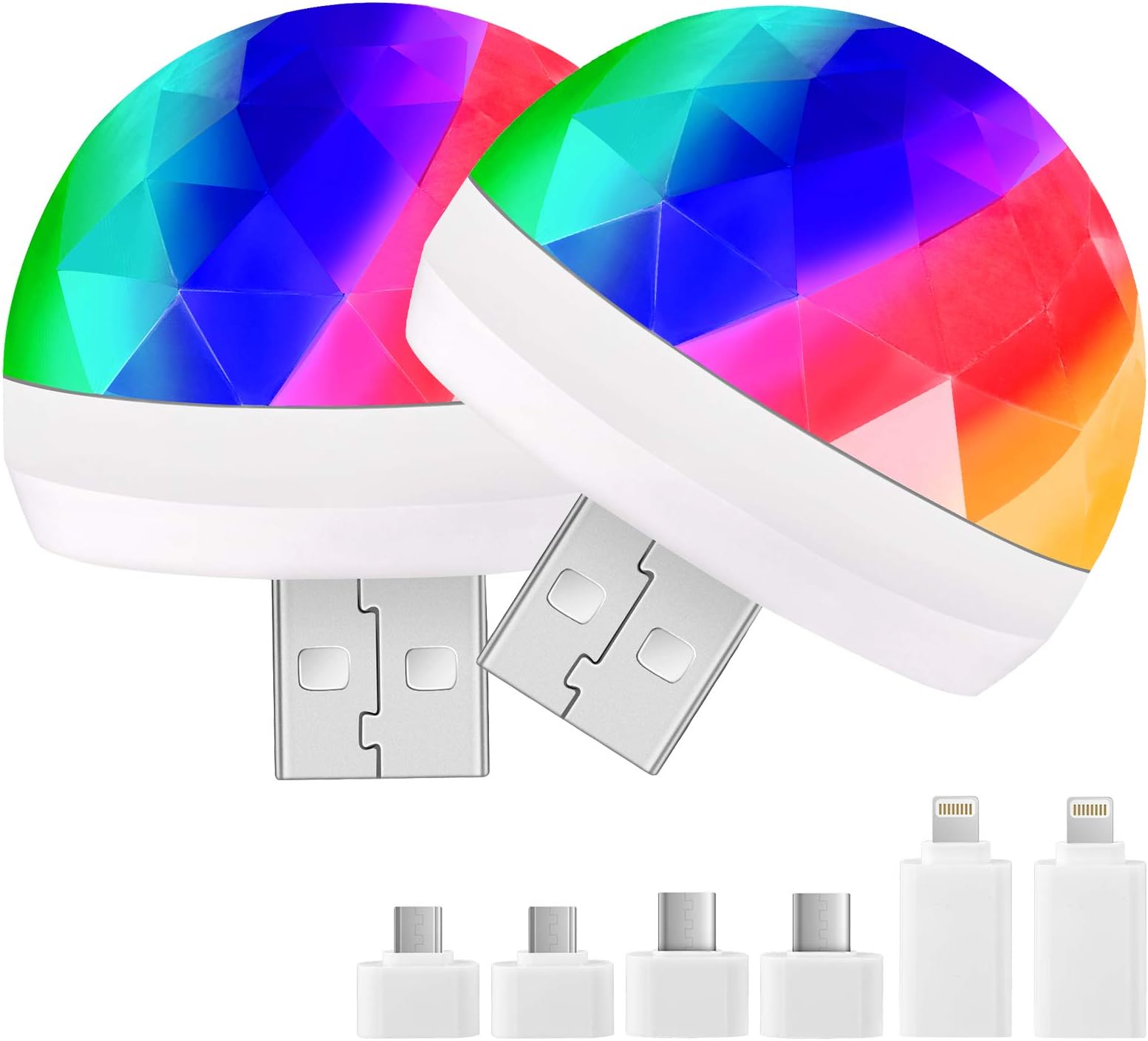 2PCS LED Car USB Atmosphere Light, USB Disco Ball Party Mushroom Light Mini Portable Strobe Lights for Kid's Birthday Parties Stage DJ Lighting Disco Decoration (with Adapter)