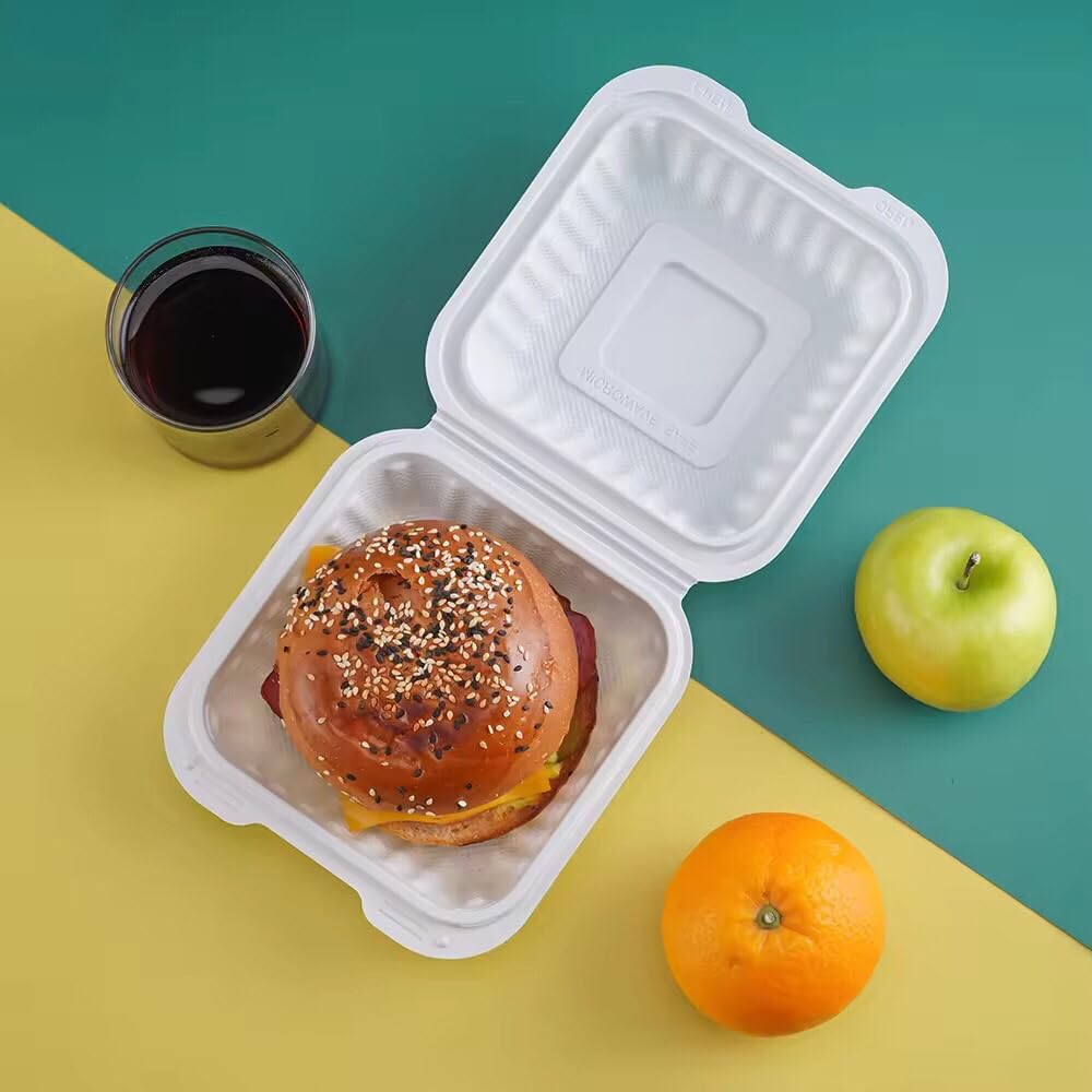 7"×7" 3-Compartment- 150 Pack Plastic Clamshell Take Out Food Containers Heavy-Duty Togo Disposable Lunch Box With Secure Snap Hinged Lid Meal Prep for Parties Restaurants
