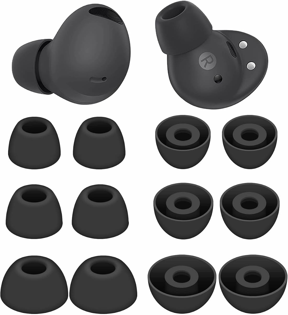 6 Pairs Galaxy Buds 2 Pro Ear Tips Buds Eartips, S/M/L Replacement Soft Silicone Rubber Flexible Gel Earbuds Earplug Fit in Case Compatible with Samsung Galaxy Buds 2 Pro 2022 Release - Graphite