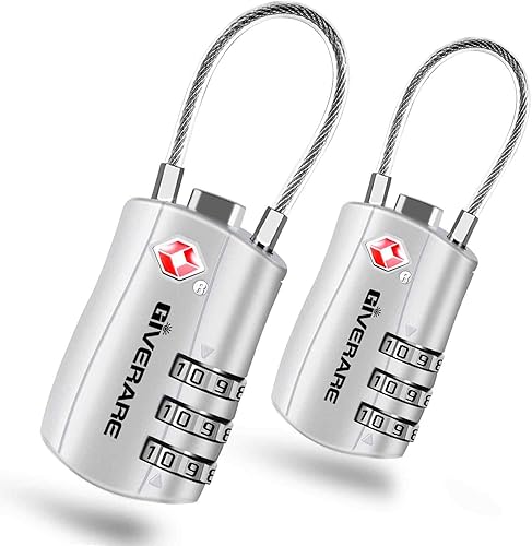 Miniatura 8 de GIVERARE Cerraduras de equipaje aprobadas por la TSA, cerradura de cable de viaje combinada, candados de 3 dígitos reconfigurables con cuerpo de 1