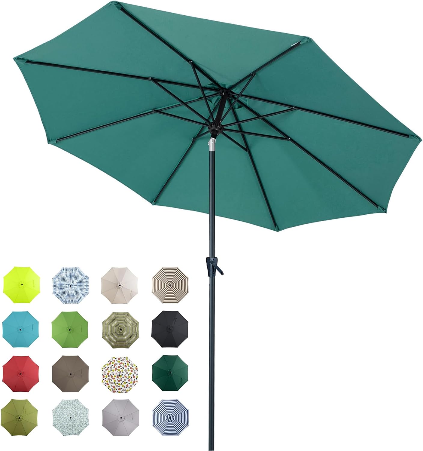 Tempera Patio Market Outdoor Table Umbrella with Auto Tilt and Crank, Large Sun Umbrella with Sturdy Pole & Fade Resistant Canopy, Easy to Set