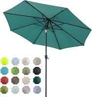 TemperaPatioLife 9FT Auto-Tilt Patio Umbrella - Crank Market Table Umbrella with Fade-Resistant Canopy & Windproof Aluminum Pole