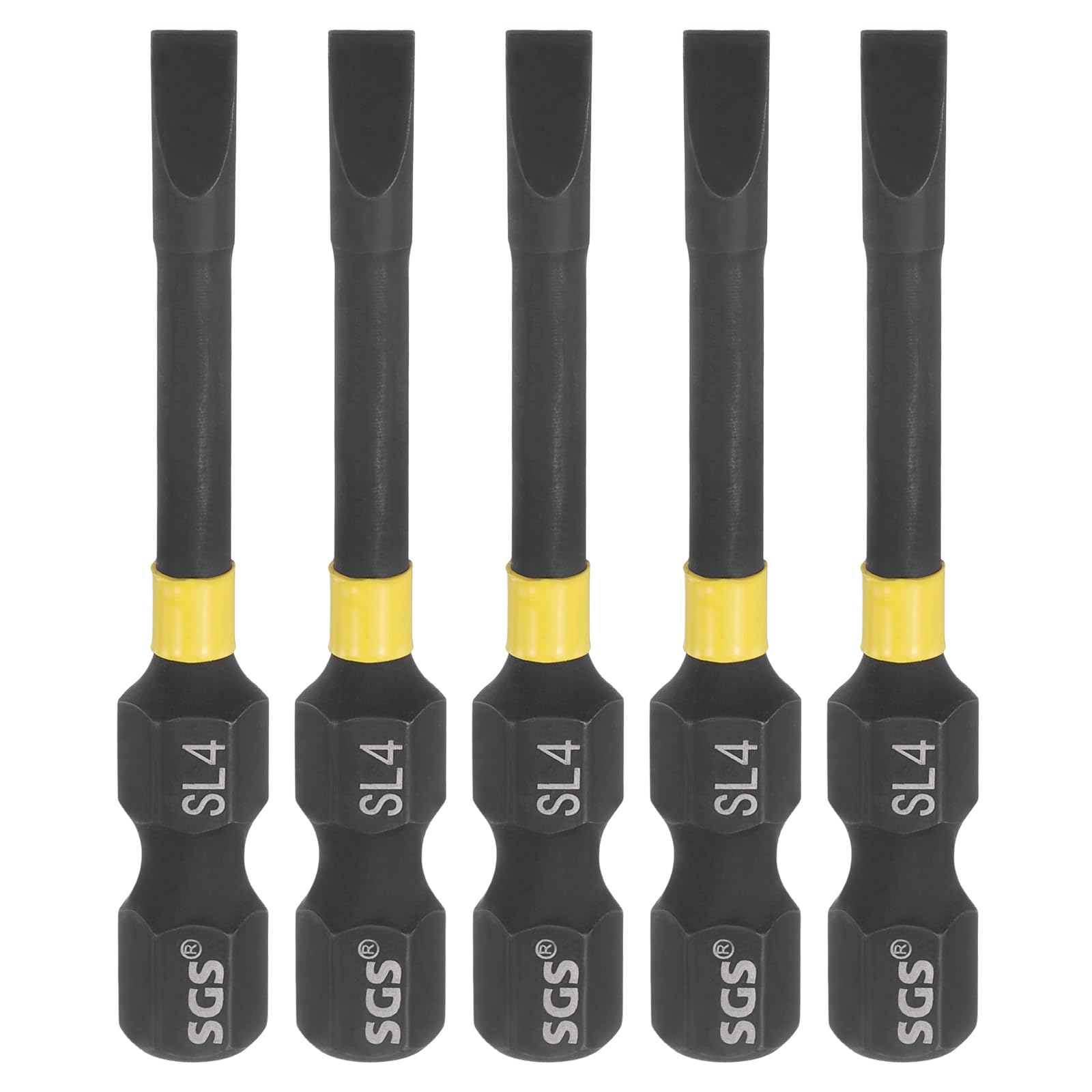 sourcing map 5pcs SL4 Slotted Impact Screwdriver Bits 4mm Slotted Tip 1/4" Hex Shank 50mm (2") Long Magnetic Flat Head Phosphated S2 Steel Screw Driver Drill Bits Electric Power Tool
