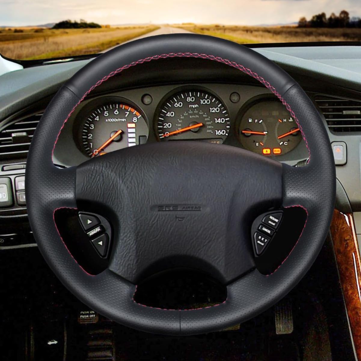Loncky Black Genuine Leather Custom Fit OEM Car Steering Wheel Cover for Honda Accord 6 1999 2000 2001 2002 2003 Parts Interior Accessories