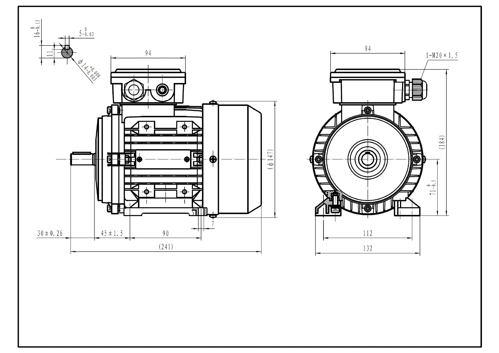 Drehstrommotor 0,37 kW 1400 U/min 230/400V, Elektromotor Bauform 71 IMB3, Asynchronmotor IP55, Elektromotoren robuste Dreiphasen für Kompressor und Pumpe, Professional Motor 4-polig Welle 14mm