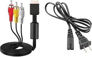 Import UNK AC Power Supply + Audio Video RCA AV Cable Adapter Cord to External TV Screen Monitor for Sony PlayStation 1 2 3 PS1 PS2 PS3 PSX Original Fat Gaming Systems Console Bundle Set Accessory