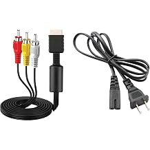 Import UNK AC Power Supply + Audio Video RCA AV Cable Adapter Cord to External TV Screen Monitor for Sony PlayStation 1 2 3 PS1 PS2 PS3 PSX Original Fat Gaming Systems Console Bundle Set Accessory