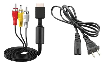 Import UNK AC Power Supply + Audio Video RCA AV Cable Adapter Cord to External TV Screen Monitor for Sony PlayStation 1 2 3 PS1 PS2 PS3 PSX Original Fat Gaming Systems Console Bundle Set Accessory