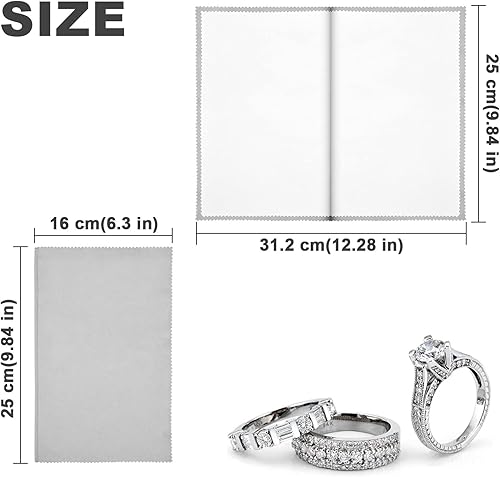 Miniatura 4 de SEVENWELL 2 paños de limpieza para pulir joyas, grandes, 10 x 12 pulgadas, para joyas de plata esterlina, oro, diamante, platino y monedas (gris