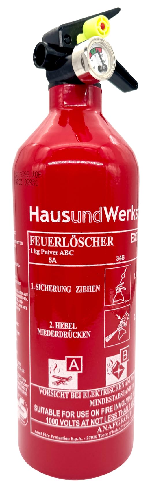 Aluminium 1kg ABC Autofeuerlöscher 'Pia' Manometer Halterung (Dauerdrucklöscher PS1-X Instandhaltungsnachweis HausundWerkstatt24)