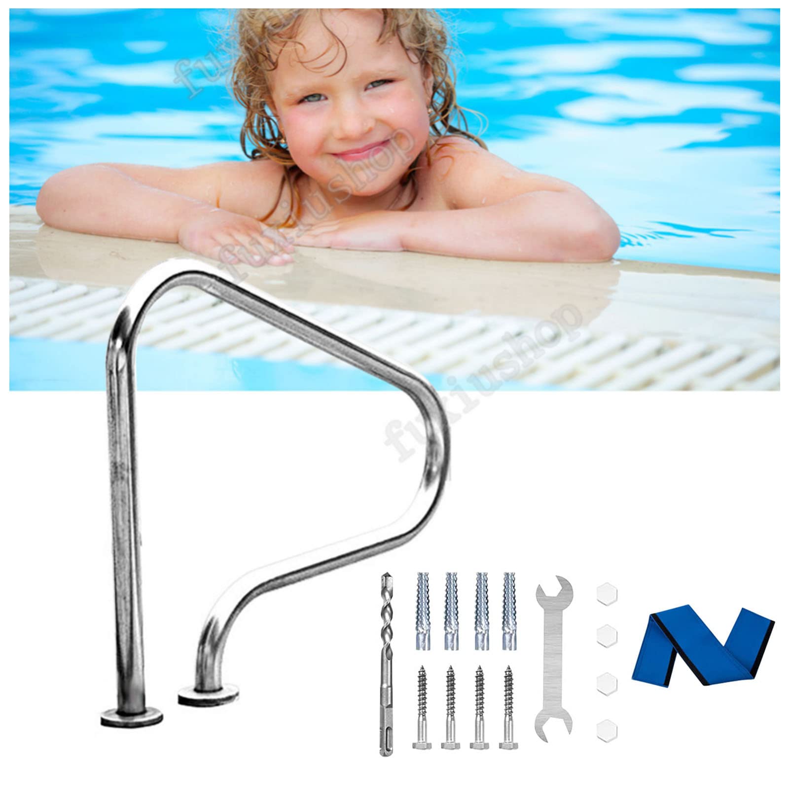 Rambarde de piscine anti-glissade | Sécurisez l'accès au bassin de plain-pied en inox 304