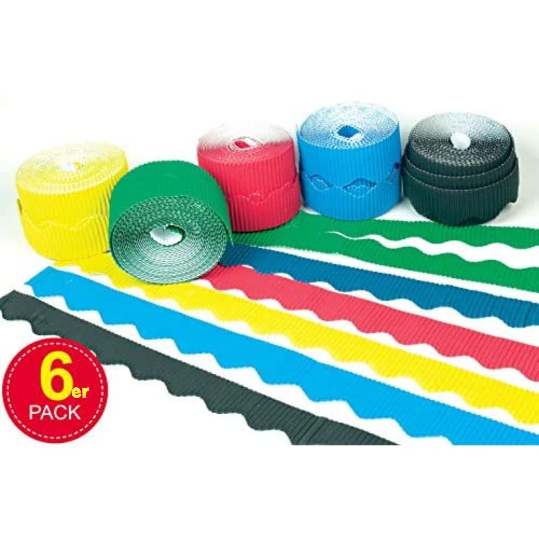 Baker Ross EK544 - Cenefas corrugadas para decoración de aulas Escolares y tablones de anuncios (Paquete de 6)