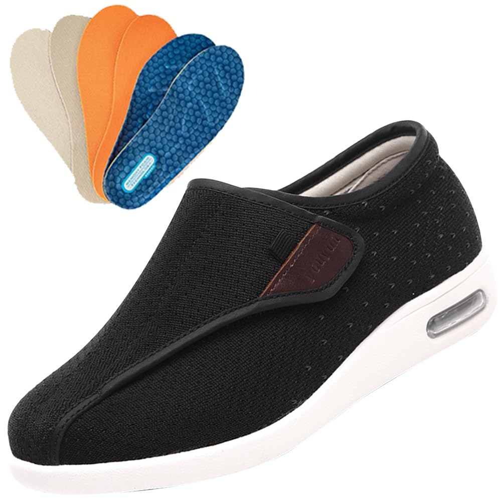 Diabetic Shoes for women with Swollen Feet Shoes for Arthritis in the Feet Mens Orthopedic Trainers Wide Fitting Mens Shoes Mens Womens Adjustable Edema Swollen Slippers ( Color : Black , Size : 39 EU
