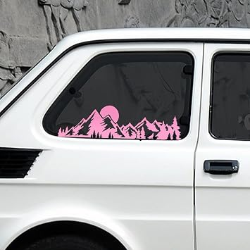 Mountain Decal for Car Window Bumper Body Waterproof Vinyl Decal Trees Sun Car Sticker Mountain Sticker for Car Truck Vehicle Wall Decoration 23.62" x 6.06" Pink