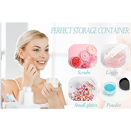 ZEJIA 3 Gram Sample Containers with Lids, 75Pack Tiny Sample Jars with Labels, Mini Plastic Cosmetic Containers for Beauty Products, Lip Balms, Lotion, Powder (Blue Lids)