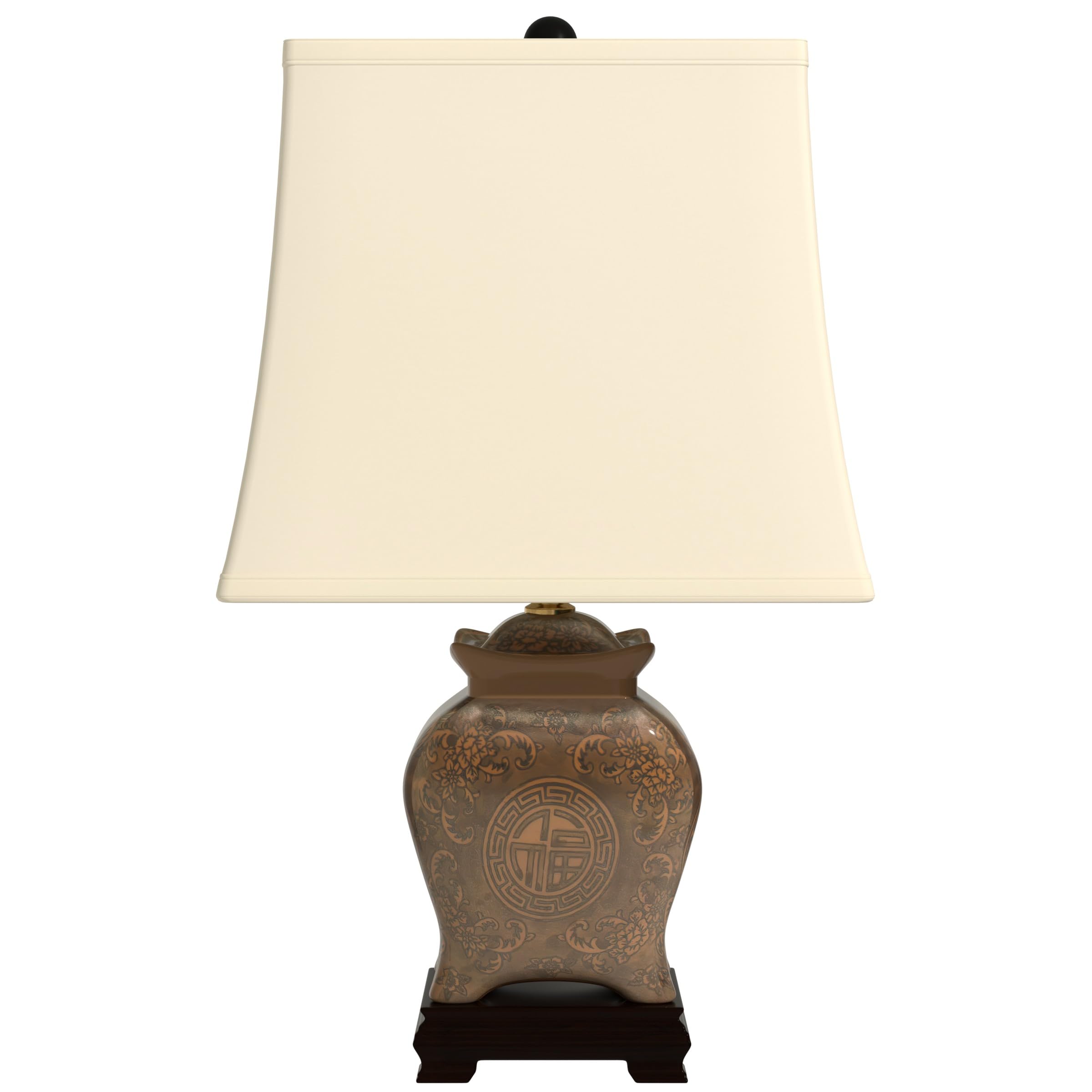 Red Lantern 19" Black & Brown Medallions Porcelain Lamp