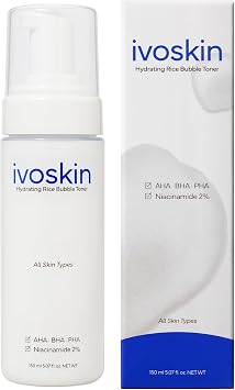 IVOSKIN Rice Milky Bubble Facial Mask, Soothing & Hydrating Face Toner with Black Rice Extract & Niacinamide, Helps Support Skin Barrier and Glow for Sensitive Skin, Korean Skincare 5.07fl oz/ 150ml