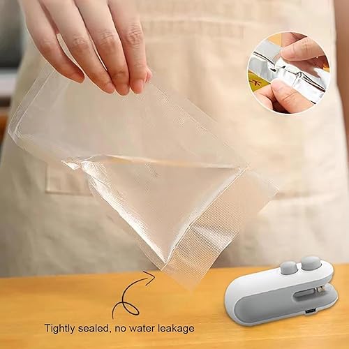 Miniatura 4 de Mini sellador de bolsas, paquete de 2 selladores de bolsas con cortador e imán 2 en 1, mini máquina reselladora de bolsas portátil recargable de