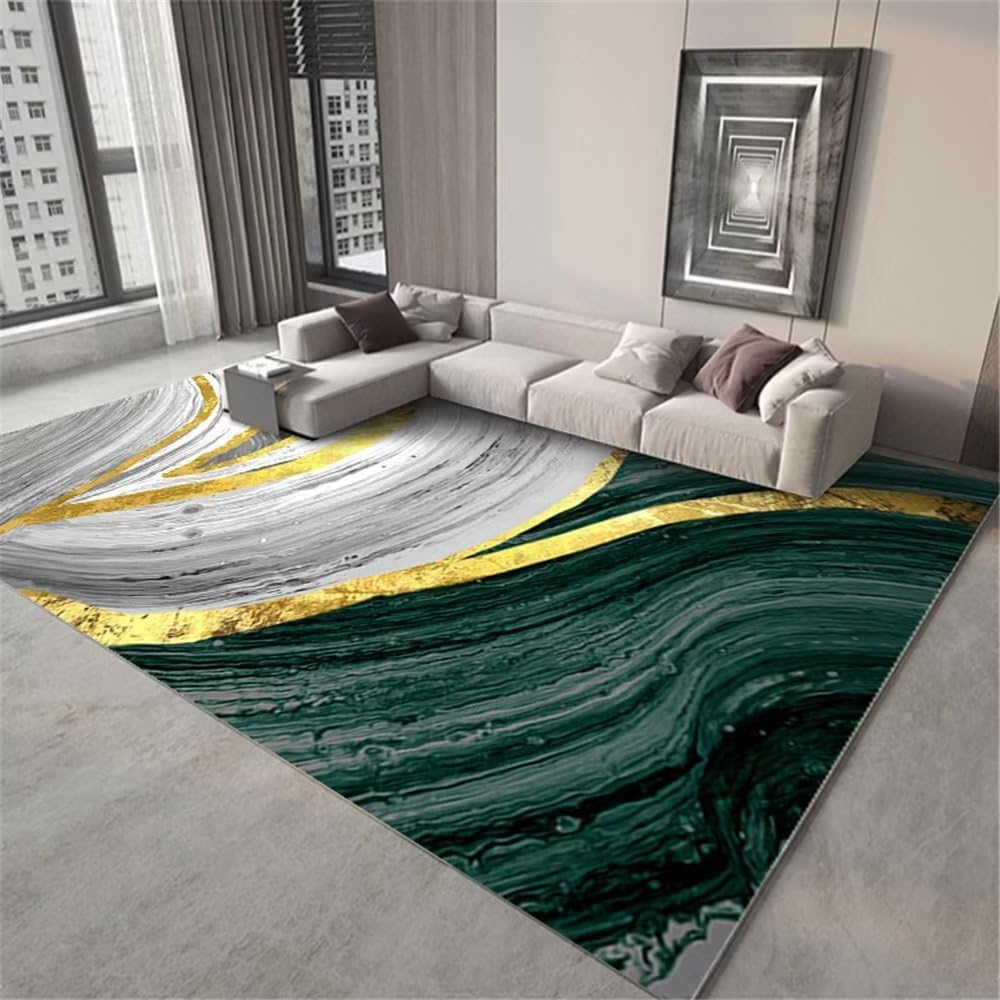 Tapis abstrait de fleur d'or grand format pour salon chic