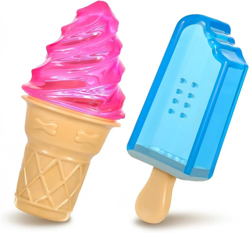 Pawaboo Juguetes para masticar refrescantes para perros, paquete de 2 juguetes congelados para la dentición de mascotas para enfriar | Juguete para masticar congelador para perros para limpieza de dientes, juguete reutilizable para cachorros congelados de verano para aliviar las molestias dentales, helado + paletas