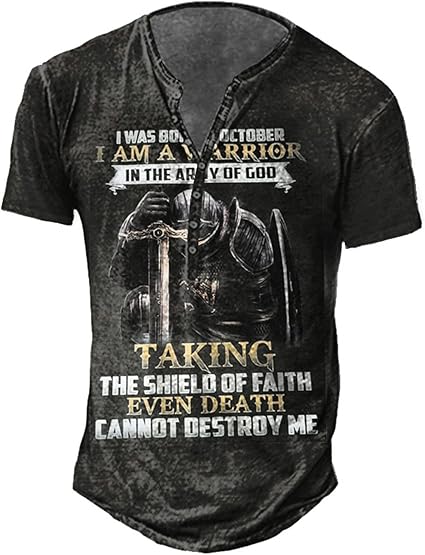 oneforus Magliette Cavaliere Templare da Uomo Vintage Crusader Warrior Distressed Henley Camicie Casual Manica Corta Button Down