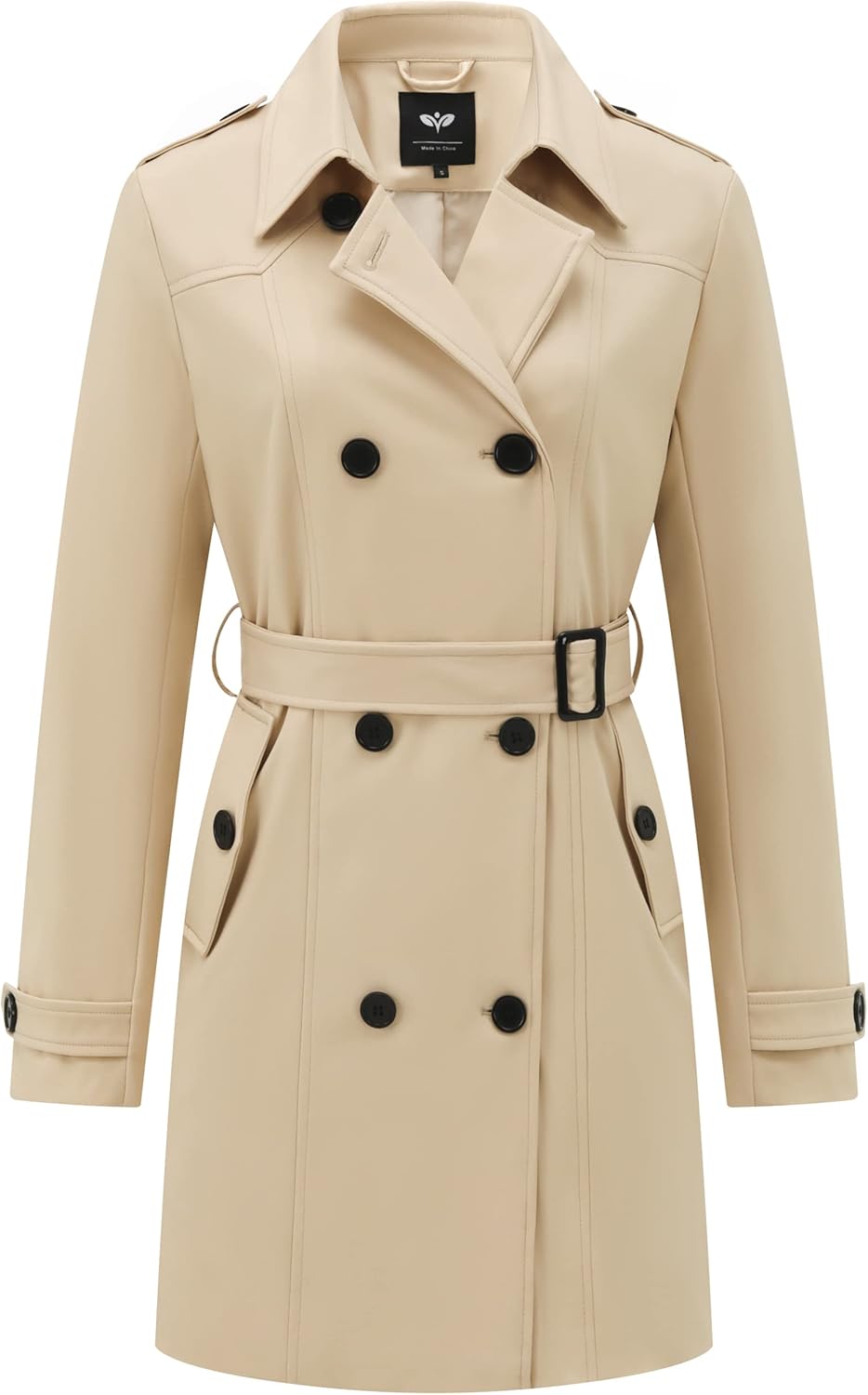 GGleaf Women's Trench Coat Double-Breasted Water Repellent Classic Overcoat Slim Outerwear Coat with Belt