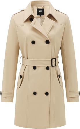GGleaf Womens Trench Coat Double-Breasted Classic Lapel Overcoat