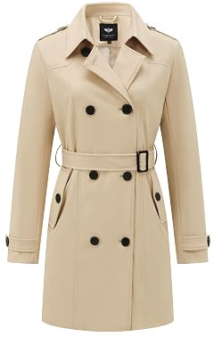 GGleaf Womens Trench Coat Double-Breasted Water Repellent Classic Overcoat Slim Outerwear Coat with Belt